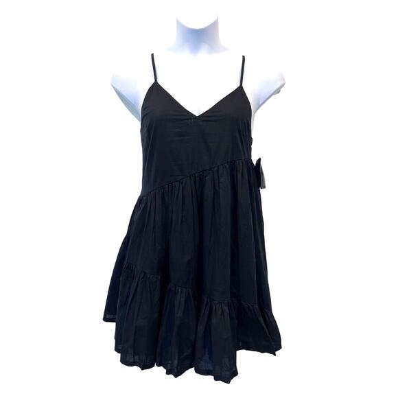Melrose and Market Wmns Small Black Strappy Lined Tiered Mini Dress NEW - Picture 1 of 11